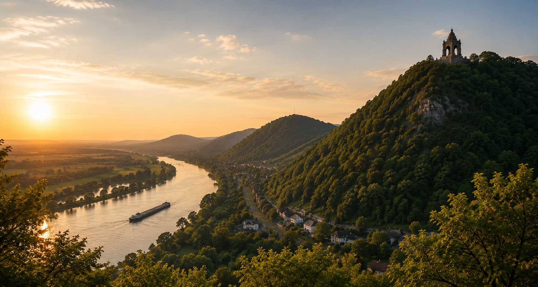 Blick über Porta Westfalica mit Weser und Kaiser-Wilhelm-Denkmal